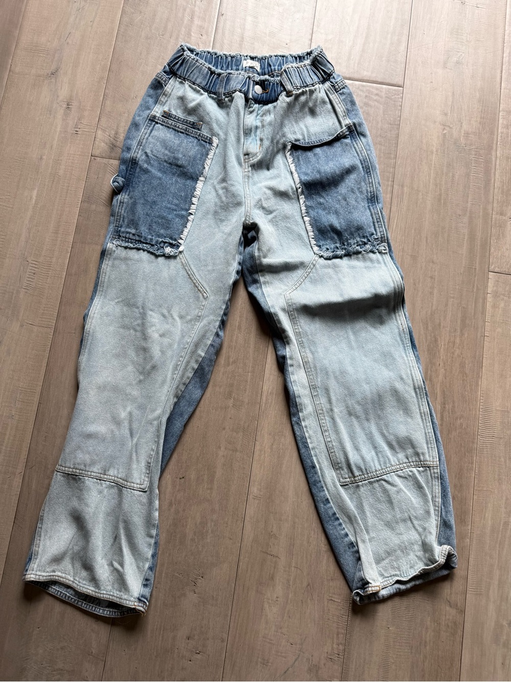 POL Light Blue Patchwork Men's Jeans – Casual Relaxed Fit (146)